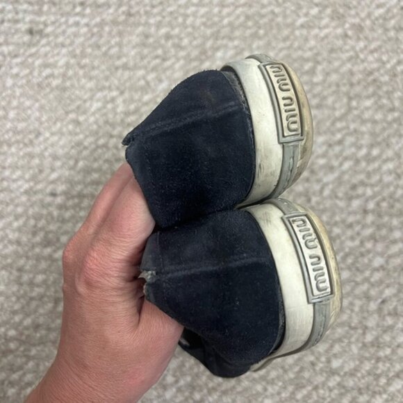 Miu Miu Black Flats with Silver Toe Cap - Picture 6 of 13